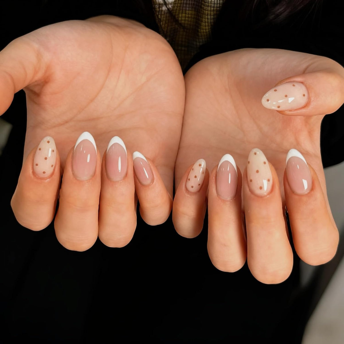 Uñas Postizas de Cortas Largas de Francesa, Adhesivas Uñas Press on Nails de Cobertura Completa, Uñas Falsas Decoradas Acrílico Natural para Mujeres y Niñas (K, 1ml)