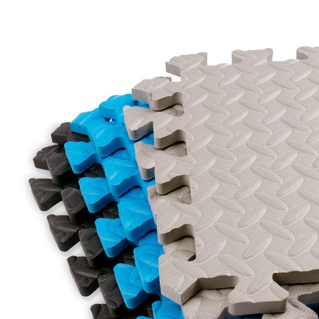 Alfombrilla Protectora de Suelos 9HORN Gris con Azulejos Entrelazados de Espuma EVA para Gimnasio y Yoga