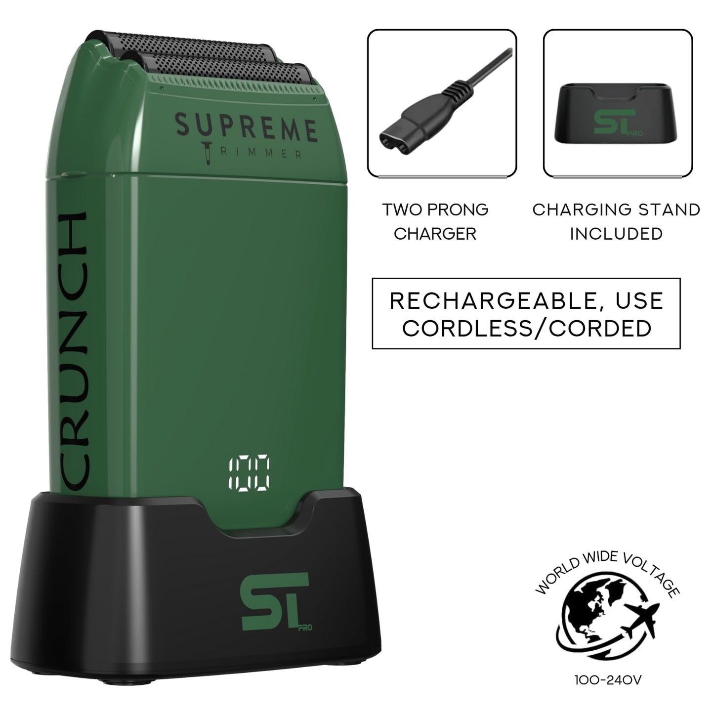 Supreme Trimmer Crunch STF602 - Afeitadora de doble lámina impermeable para hombres | 150 minutos de tiempo de funcionamiento, maquinilla de afeitar eléctrica sin cuerda y con cable, láminas