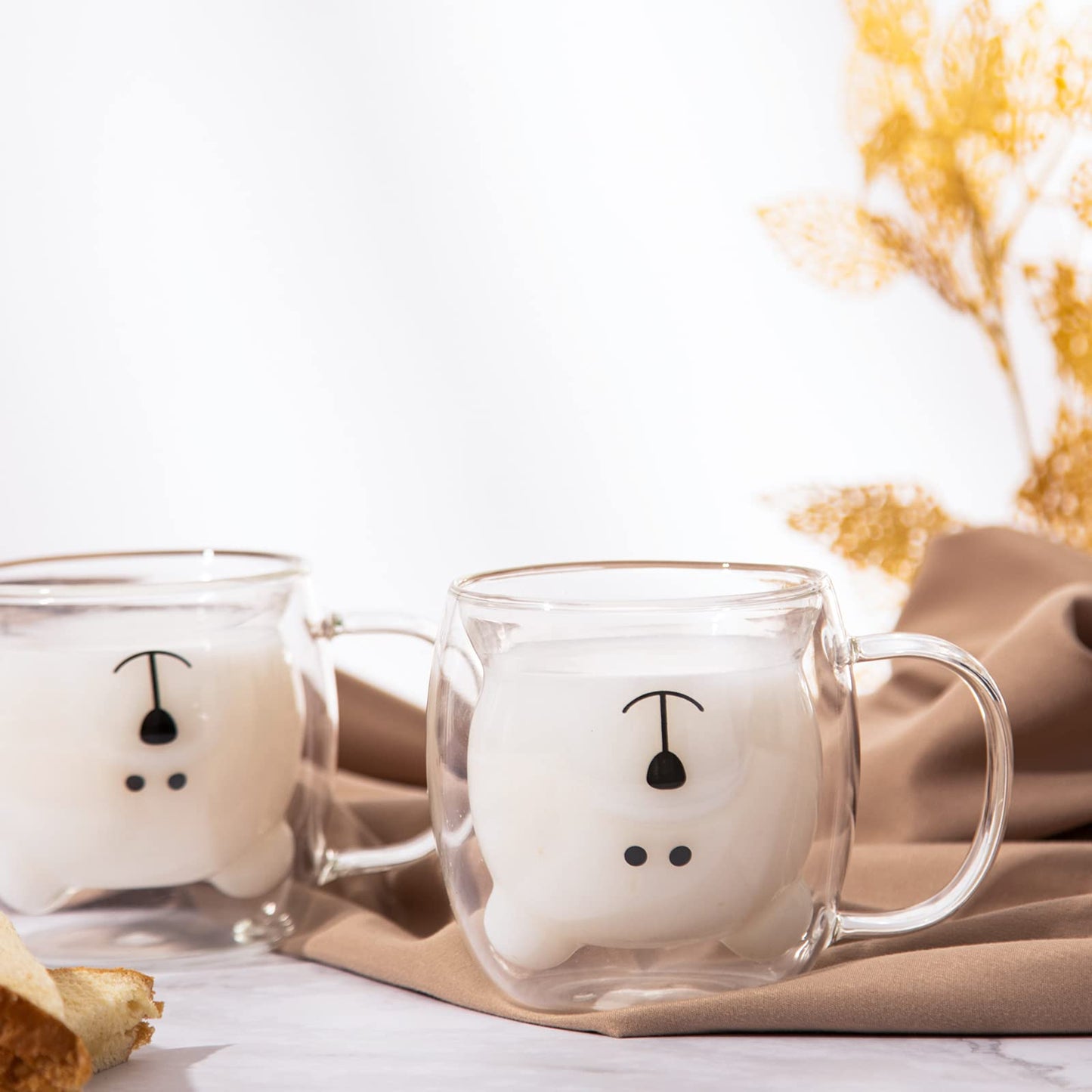 Juego de Tazas de Oso Lindo de Vidrio Transparente Doble Pared 8.5 oz