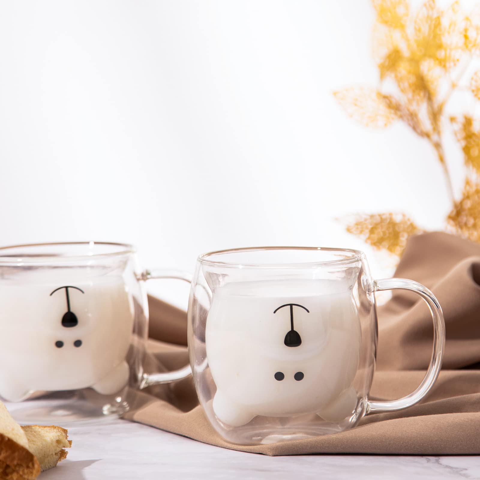 Juego de Tazas de Oso Lindo de Vidrio Transparente Doble Pared 8.5 oz