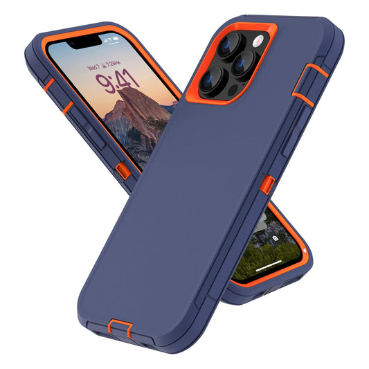 Sansunto - Funda compatible con iPhone 13 Pro Max, iPhone 12 Pro Max de 3 capas de cuerpo completo, armadura híbrida, resistente, duradera, resistente para hombres y mujeres. (Azul marino/naranja)