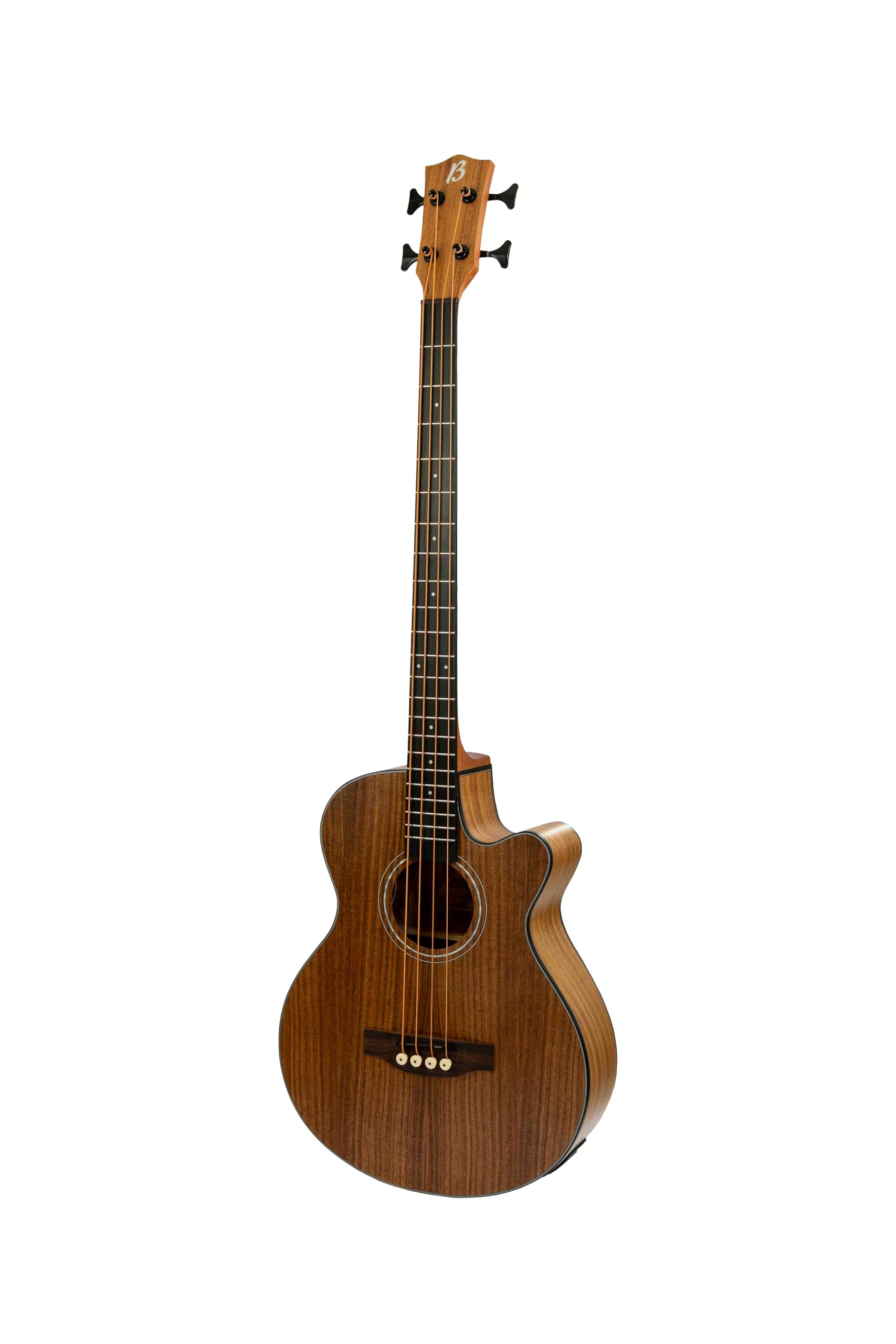 BAMBOO, Bajo Electroacústico Koa, Escala Larga con funda acolchada y ecualizador de 3 bandas, control de volumen y afinador cromático. Tapa, aros y fondo de Koa.