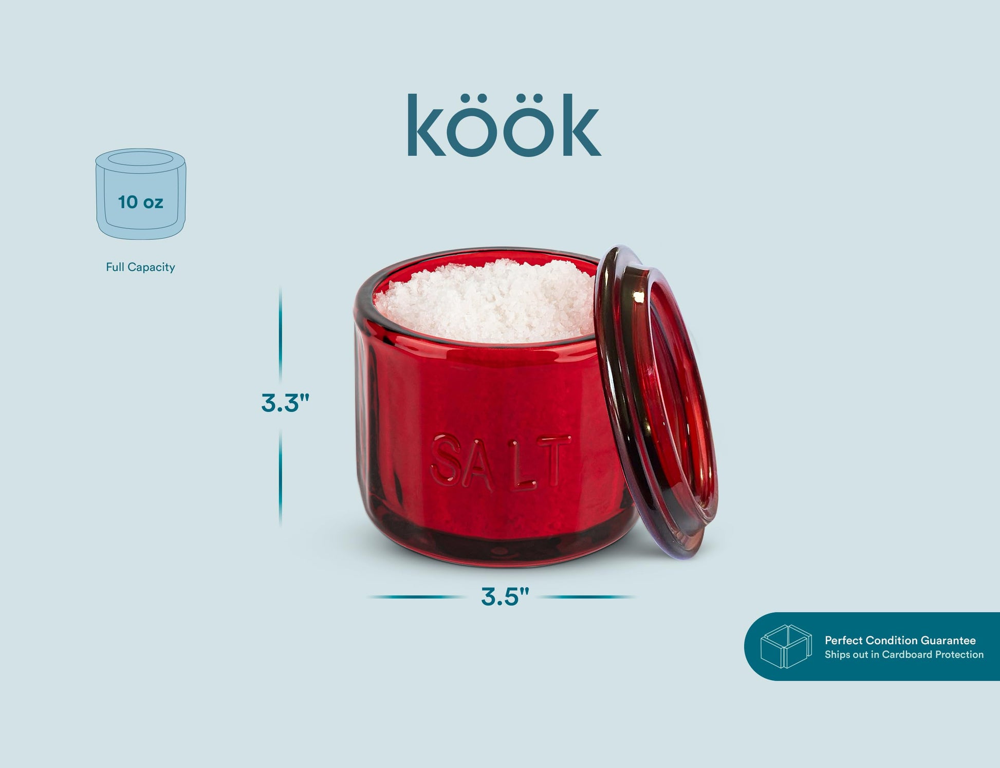 KooK - Bodega de vidrio con tapa, vidrio prensado en relieve, recipiente de almacenamiento transparente, para café, azúcar, especias y caramelos, 10 onzas (rojo rubí)