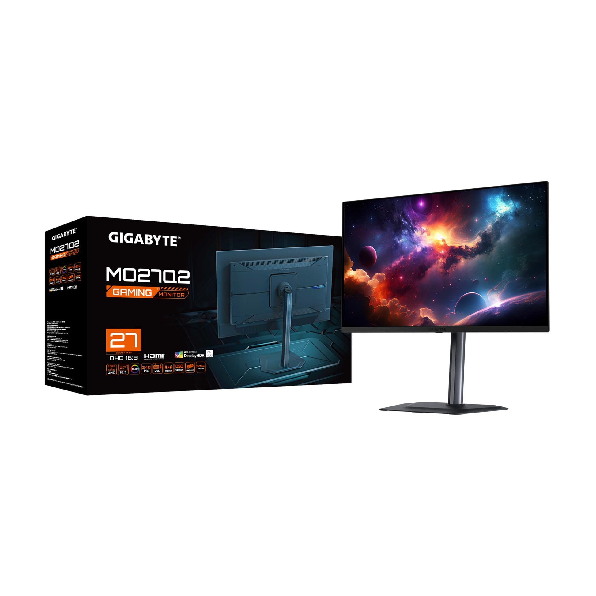 GIGABYTE - Monitor para juegos QD-OLED MO27Q2-27 - QHD 2560x1440-240Hz - 0.03ms GTG - AMD FreeSync Premium Pro - KVM tipo C - HDMI, DP - Altura ajustable - Negro