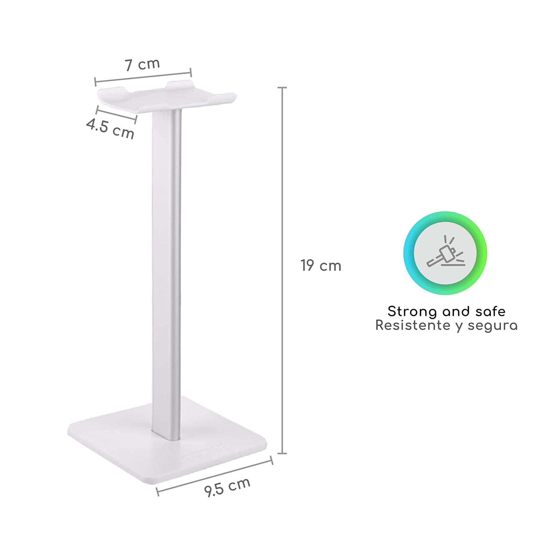 Lenfech boldR Soporte Blanco con Plateado para Audífonos/Base Universal de Escritorio para Auriculares. Headphone/Gaming Headset Stand.