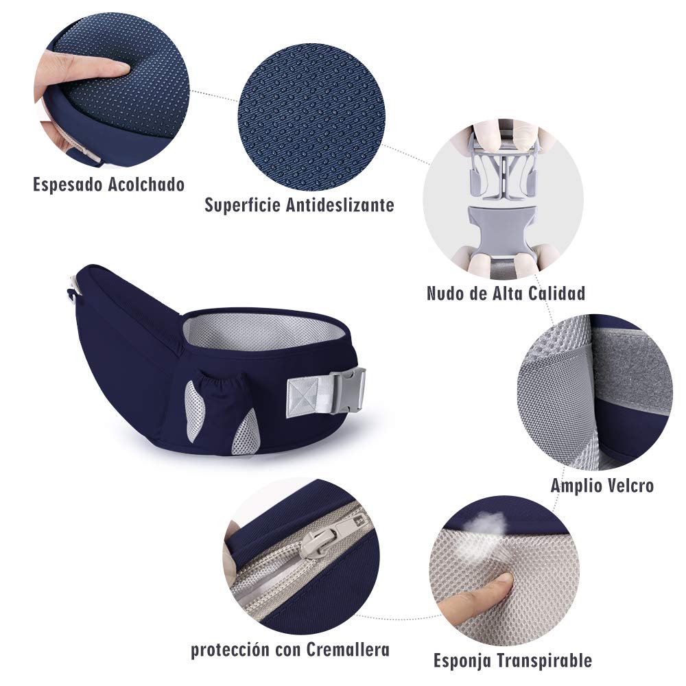 Portabebé Ergonómico EMAGIE Azul Convertible y Ajustable para Bebés 0-36 Meses