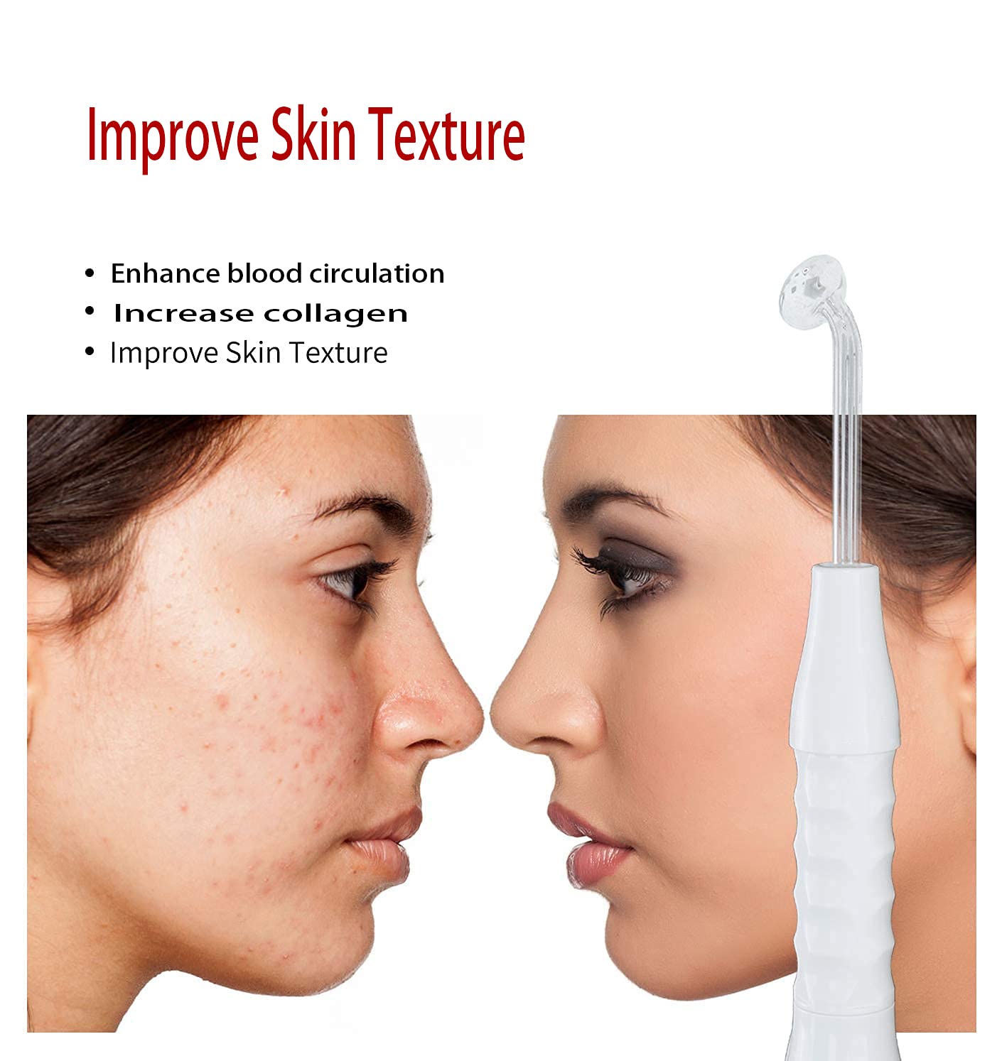 Varita facial de alta frecuencia/máquina con 5 piezas de argón herramienta para el cuidado de la piel para reducir las arrugas y apretar la piel.