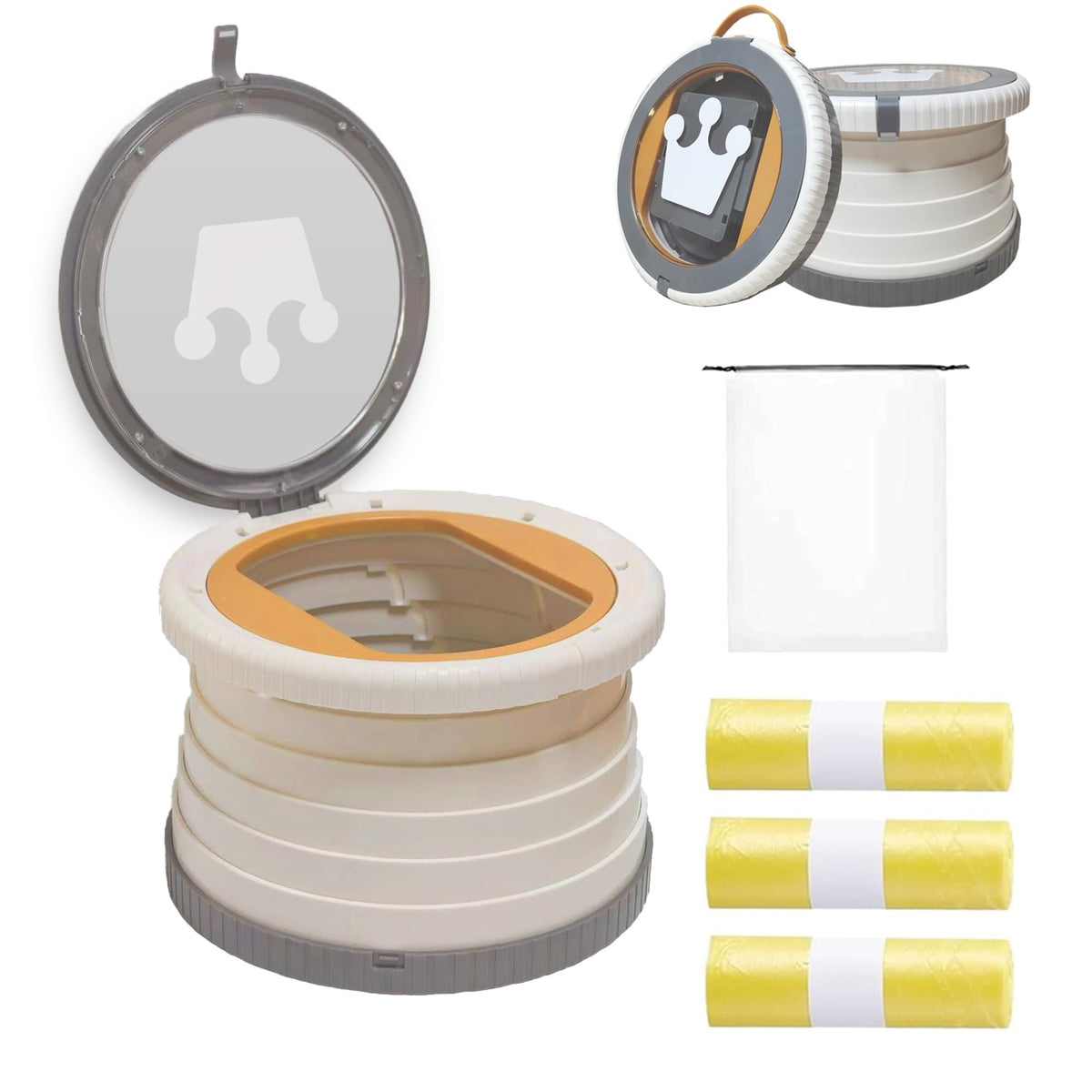 SunnySmile - Inodoro portátil para niños, asiento portátil para orinal para viajes de niños, orinal de viaje con bolsa de viaje, aplicable a camping, uso en interiores y exteriores, incluye 75 bolsas