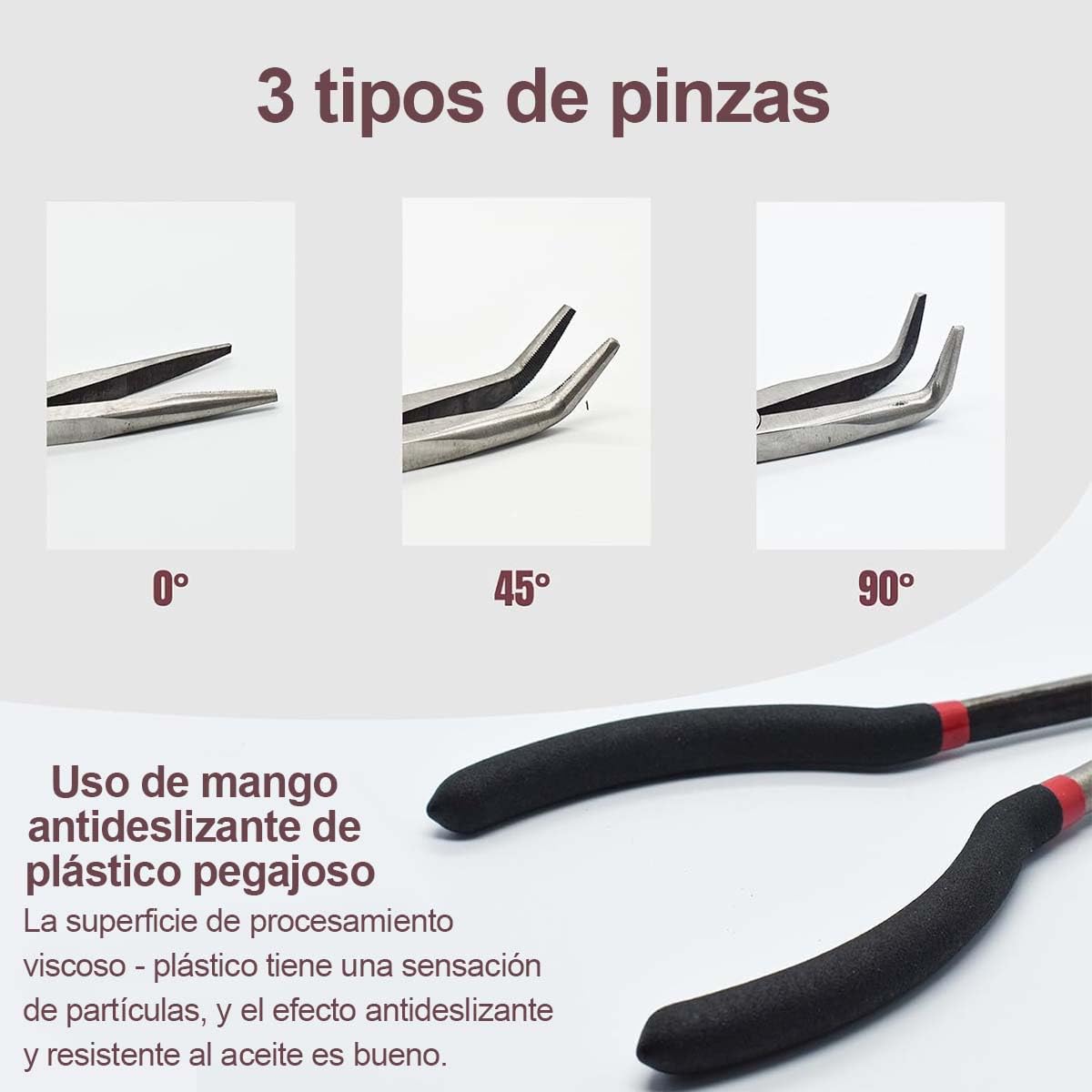 Juego de Alicates de Largo Alcance 3 Alicates Set, ángulo 90 Grados y 45 grados y Nariz de Aguja Recta para Herramientas para Carrocería, Mecánico Construcción
