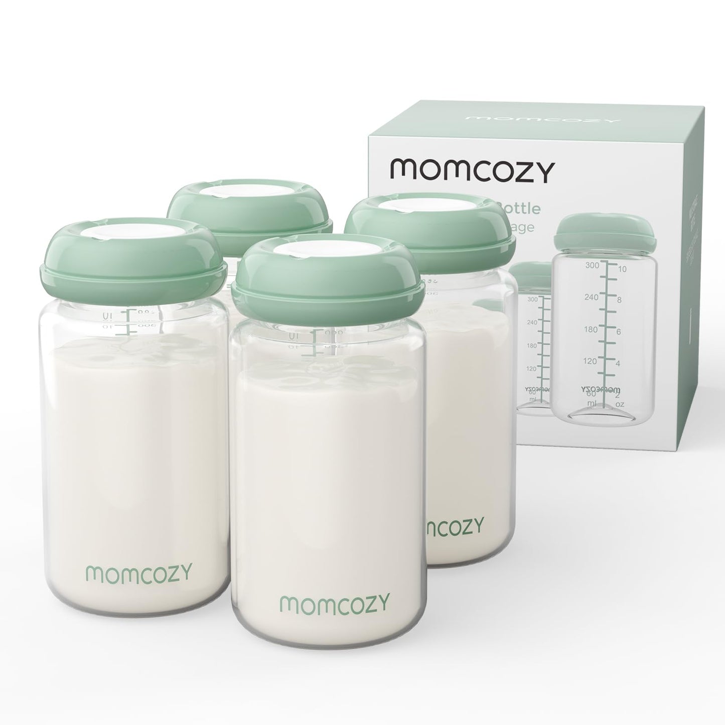 Momcozy Biberón Natural De Boca Ancha, Sin Bpa, Ideal Para Guardar Leche Materna En El Refrigerador Y El Enfriador De Leche, Esencial Para La Lactancia, 283 G (4 Unidades)
