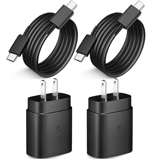 Cargador Tipo C, 2PCS Cargador de 25W Carga Rapida con Cable Tipo C de 1.8m, Cargador USB C para Galaxy S23 Ultra/S23/S23+/S22/S22+/S21+/S20/S20+/S22 S21 S20 Ultra(Negro)