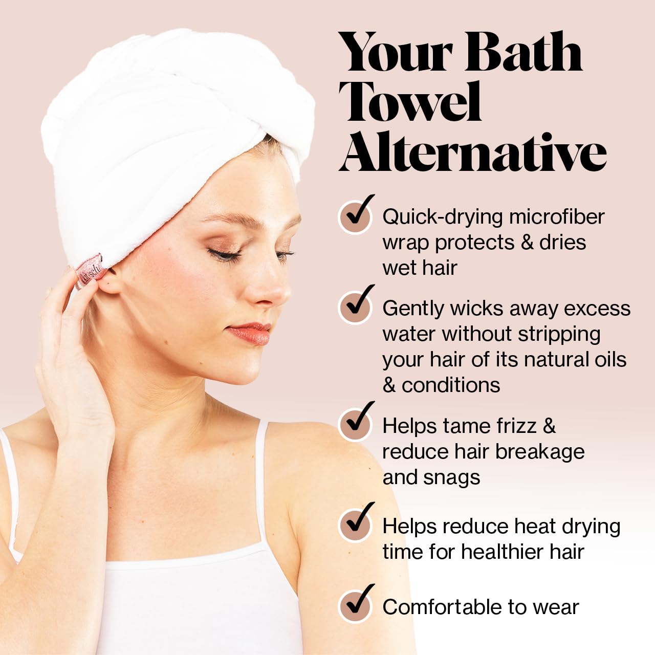 Kitsch Microfiber Hair Towel Wrap for Women- Hair Turban for Drying Wet Hair- Super Absorbent & Ultra Soft (White)