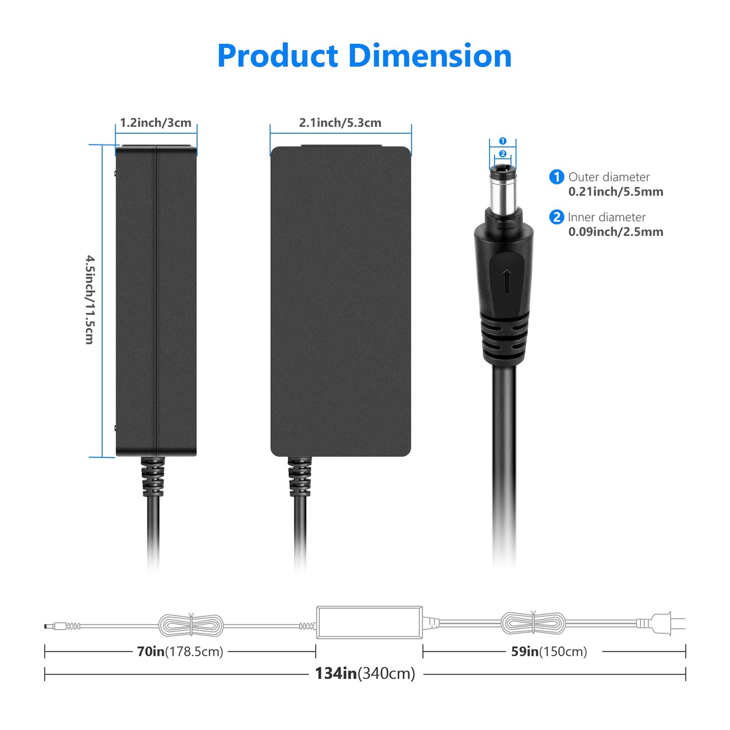 Neewer Photography AC 110V a DC 15V 2.0mm x 5.5mm Adaptador de Corriente con Cable de alimentación 4.8A Fuente de alimentación de Salida para Foto Estudio Anillo luz (Negro)