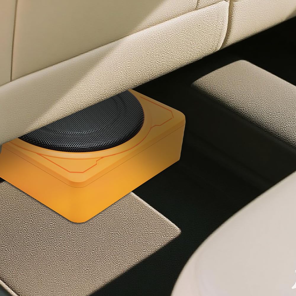 litillbuly Subwoofer de 10 pulgadas 1200 W naranja para coche, subwoofer delgado para debajo del asiento, entrada de nivel alto/bajo, subwoofer de audio para coche/camión, subwoofer incorporado