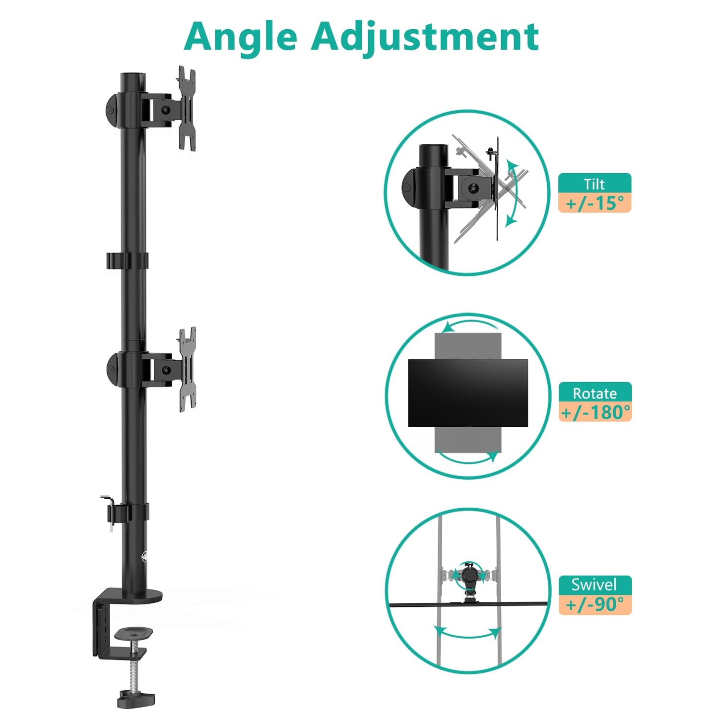 Soporte de Computadora WALI Negro de Monitor Dual para Pantallas de hasta 27 Pulgadas con Base de Ojal Opcional