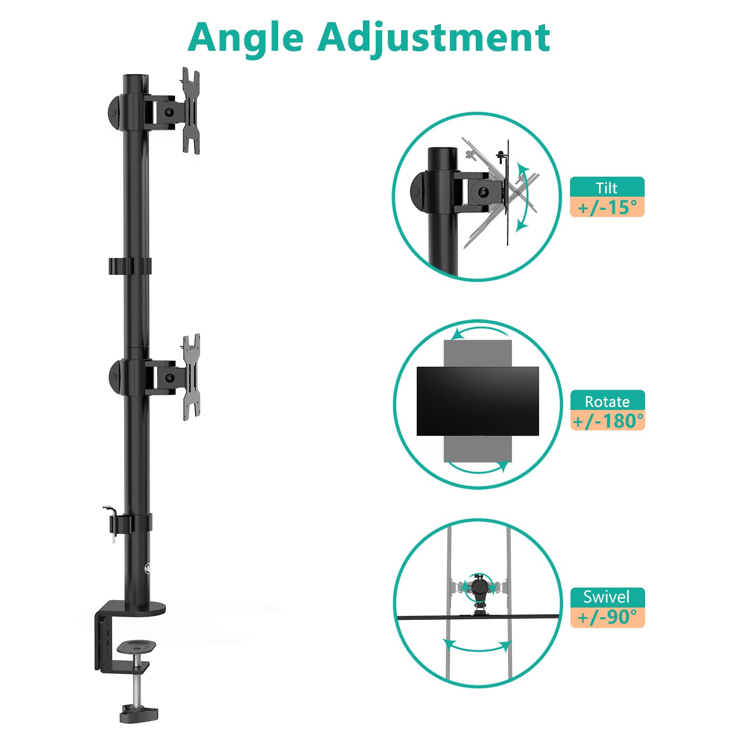 Soporte de Computadora WALI Negro de Monitor Dual para Pantallas de hasta 27 Pulgadas con Base de Ojal Opcional
