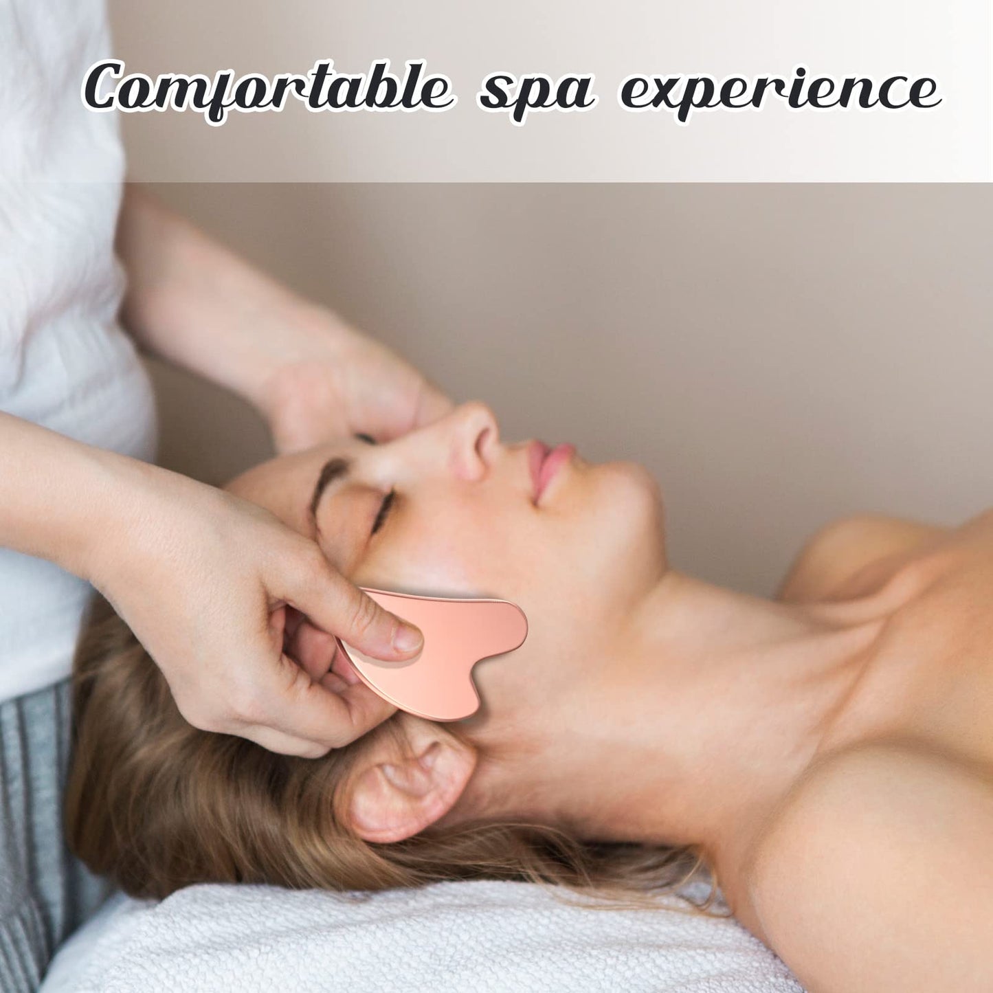 Herramienta Gua Sha de acero inoxidable para el cuidado de la piel, herramienta de masaje de belleza para el cuerpo y los ojos y el cuello con bolsa de viaje (oro rosa)