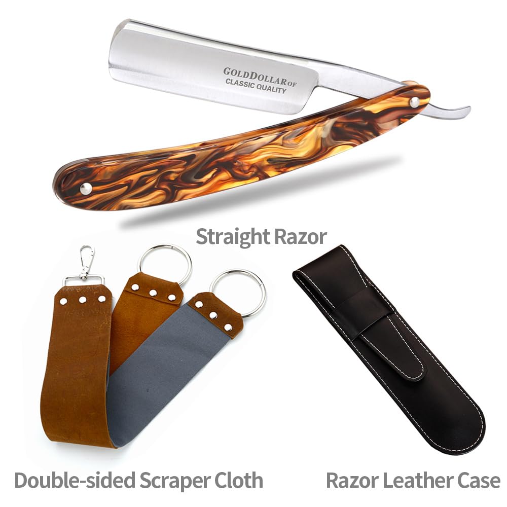Gold Dollar- Navaja de afeitar retro para hombre con mango acrílico, para barbería, lista para afeitarse, sin raspador estabilizador