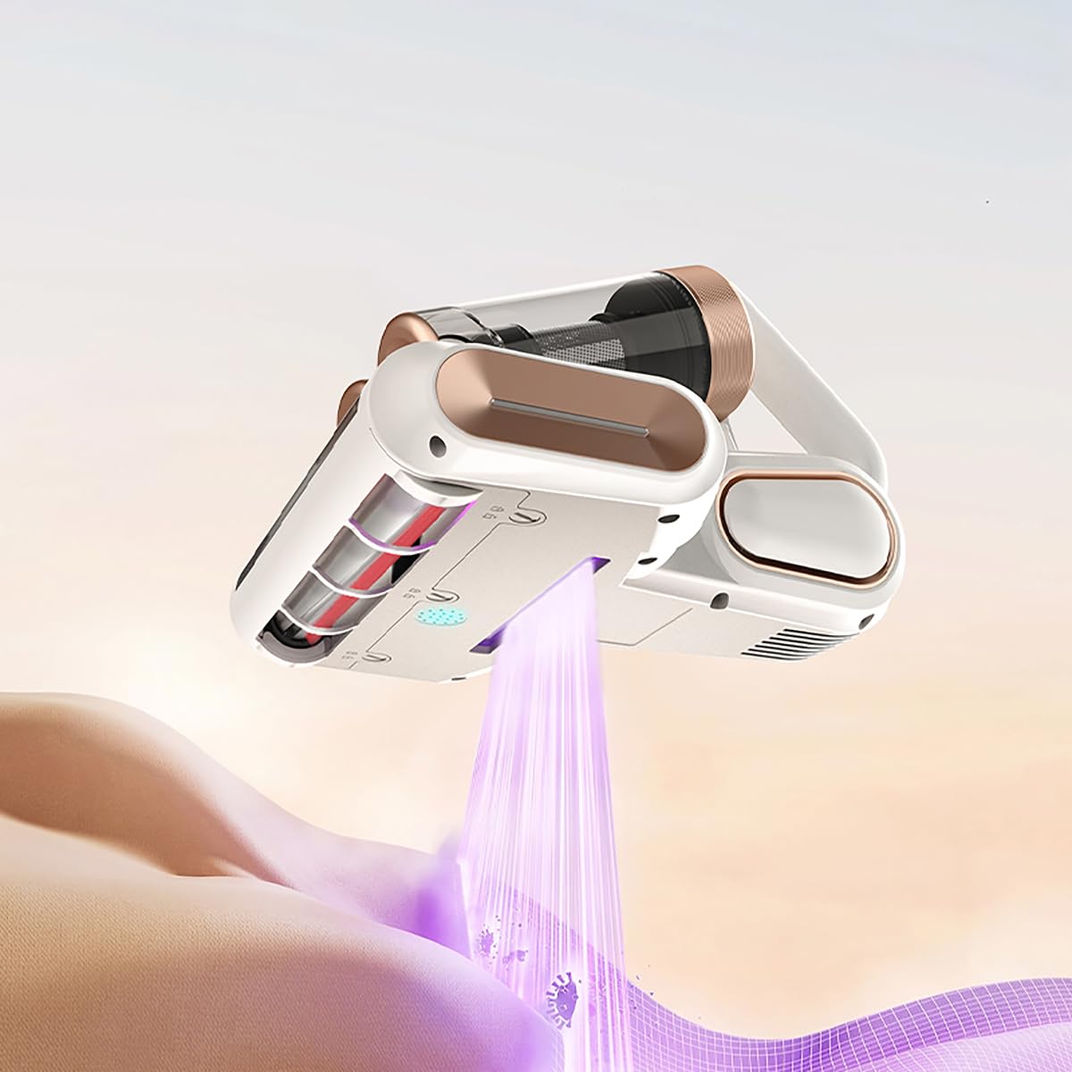 Limpiador de colchón inalámbrico de doble taza, succión de 18 Kpa, luz UV-C de 253,7 nm y tecnología ultrasónica de rotación de 80000 Rpm, aspiradora portátil de mano para limpieza de cama/sofá de