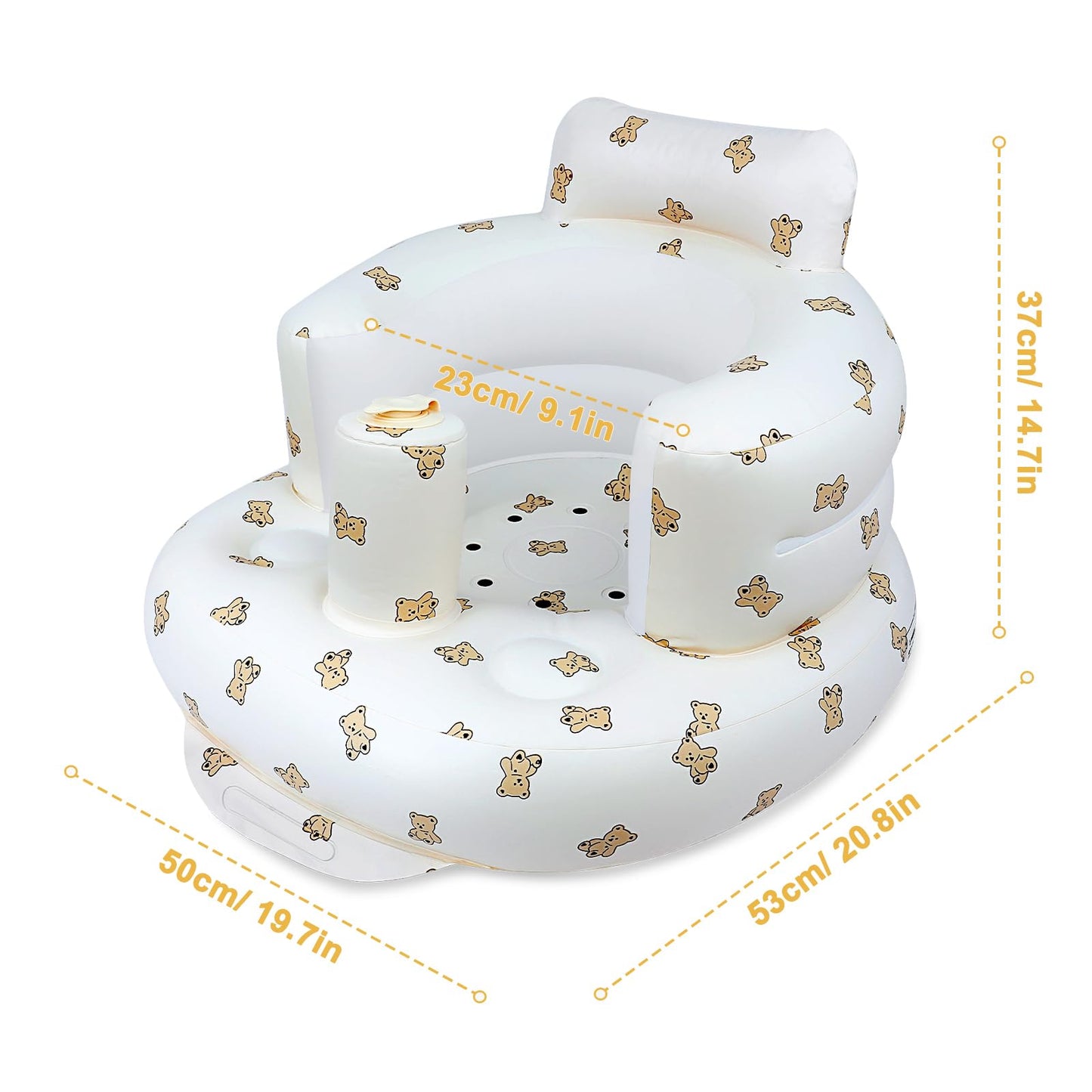 EKEPE - Asiento inflable para bebés de 3 meses en adelante, silla de bebé con bomba de aire integrada, oso