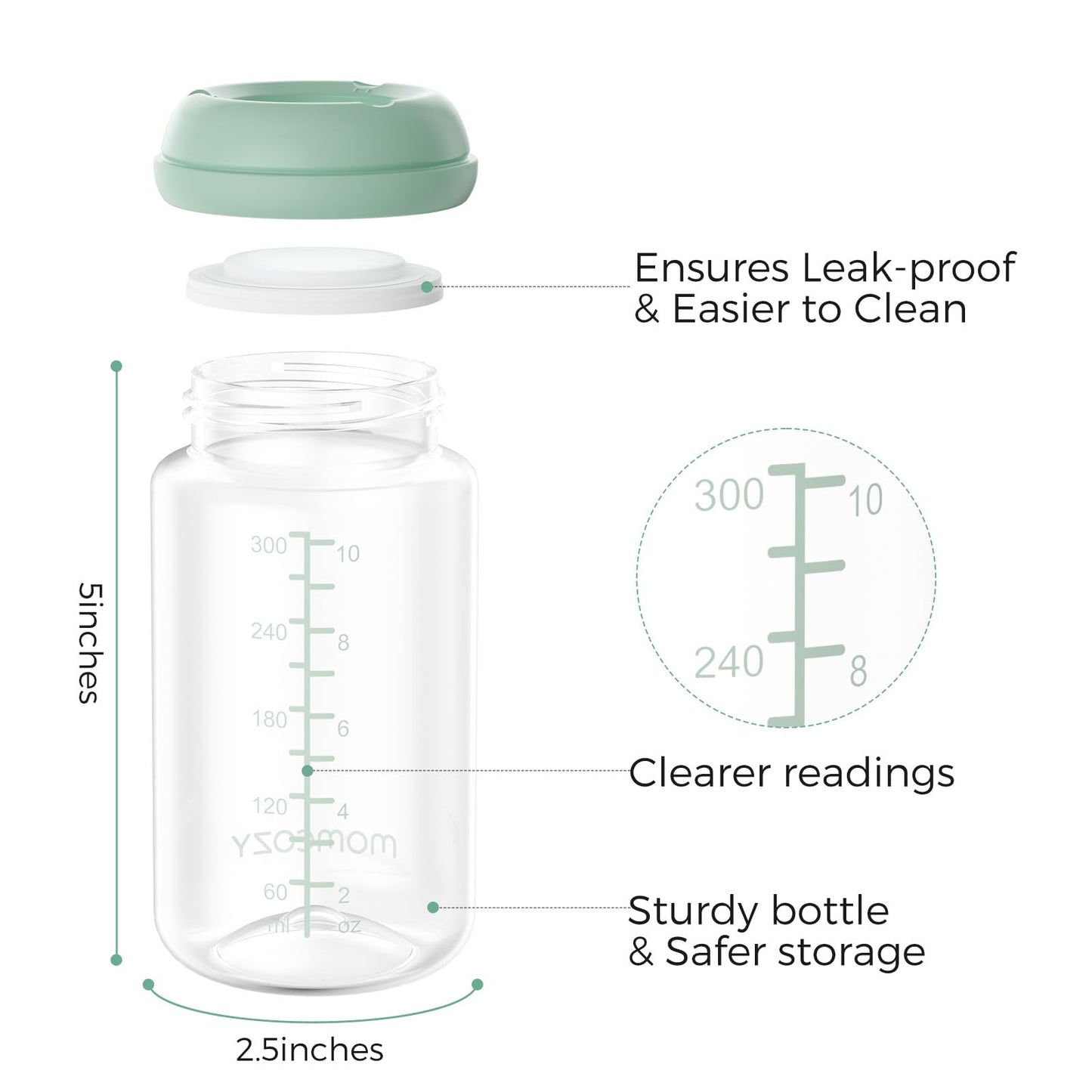 Momcozy Biberón Natural De Boca Ancha, Sin Bpa, Ideal Para Guardar Leche Materna En El Refrigerador Y El Enfriador De Leche, Esencial Para La Lactancia, 283 G (4 Unidades)