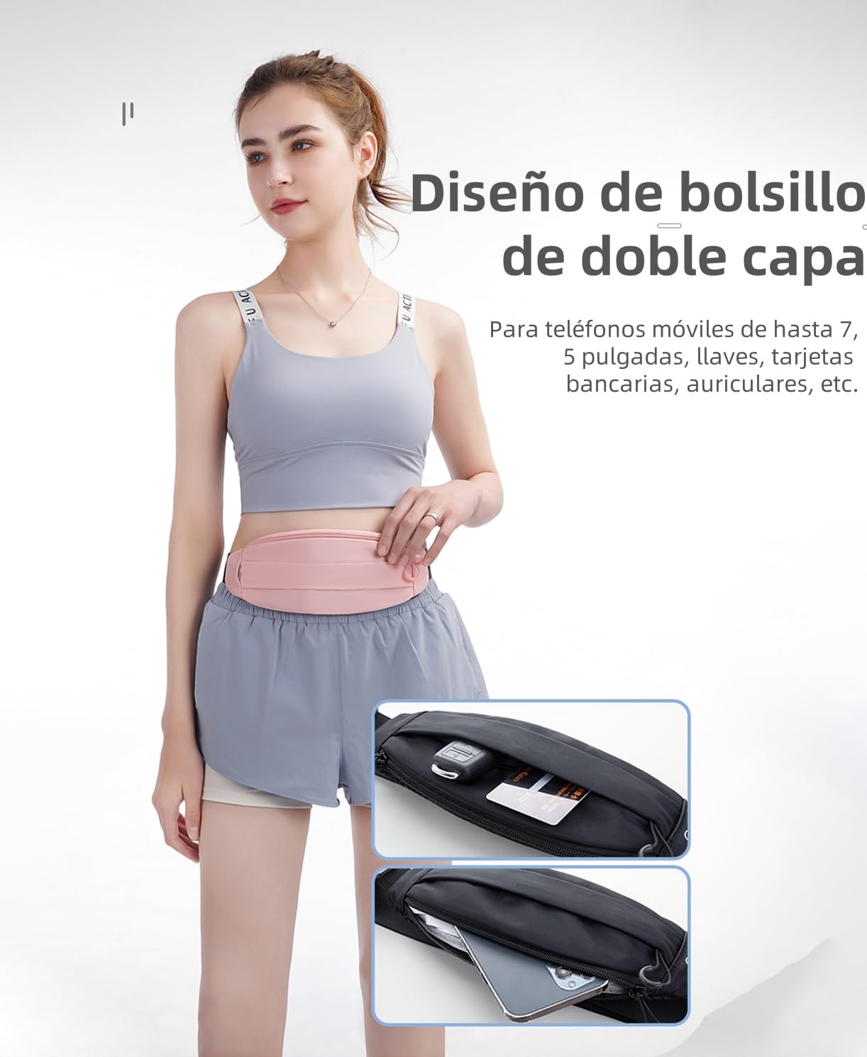 Cangurera Deportiva para Hombre Mujer, Cangurera Riñonera Deportiva para Correr, Riñonera de Marcha con Cinturón Regulable, Impermeable y ligero, para Viaje, Correr, Ciclismo y Gimnasio (Rosa)