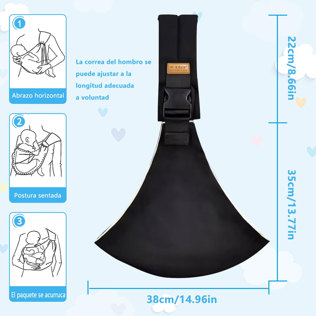 NUIO Porta Bebe, Mochila Ergonomica Bebe,Cangurera para Bebe Ajustable y Transpirable, Multifuncional y que Ahorra trabajo, Soporte Firme para Bebé, Apto para Niños de 3 a 24 Meses (Negro puro)
