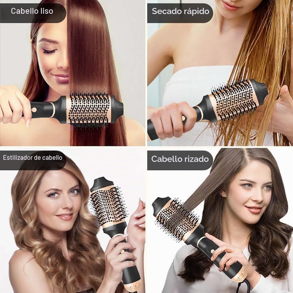 Cepillo Secador de Pelo y Voluminizador con Iones Negativos de Cerámica de Titanio Dorado