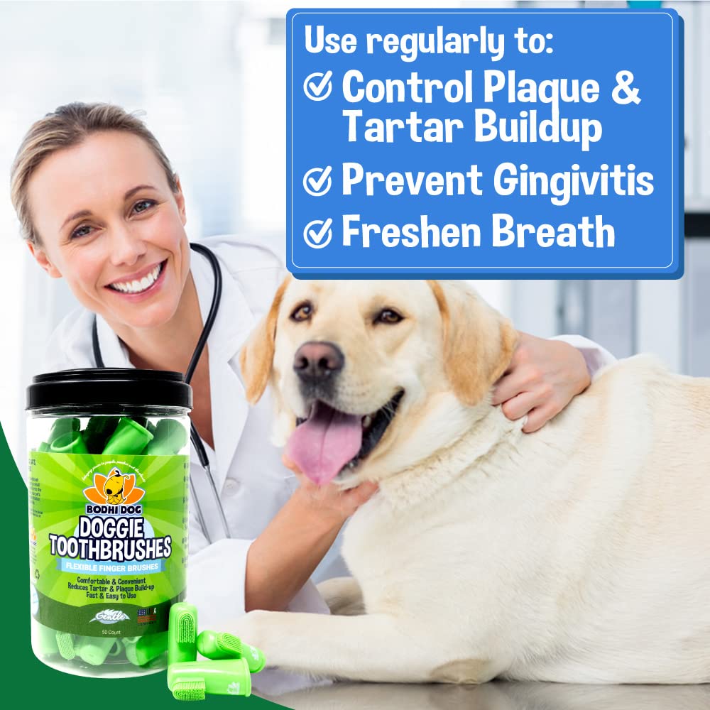 Cepillos de dientes desechables suaves Bodhi Dog para perros y gatos, cepillo dental suave de silicona, cuidado dental y bucal, 50 unidades