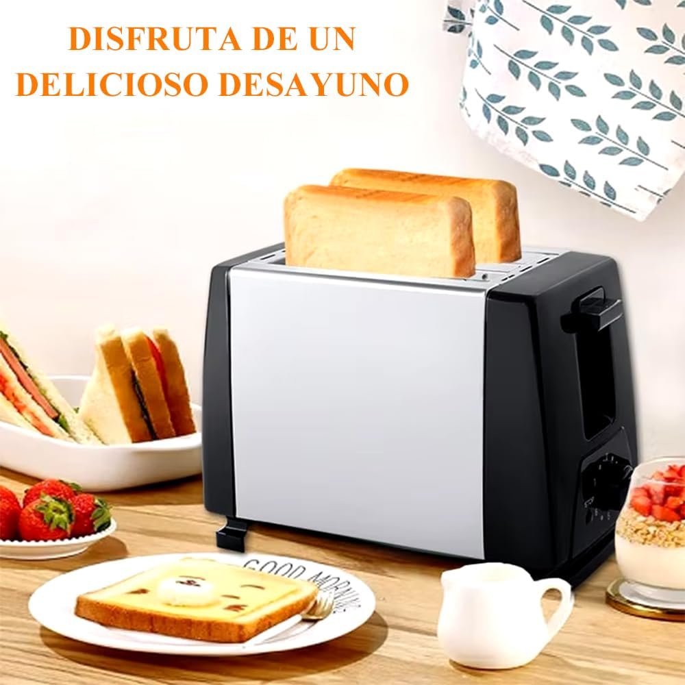 Tostador para Pan de 2 Rebanadas de Acero Inoxidable - Tostador Compacto con Tecnología de Tostado Avanzada, 6 Niveles de Tostado, Ranuras Extra Largas y Anchas, 650W (Plata)