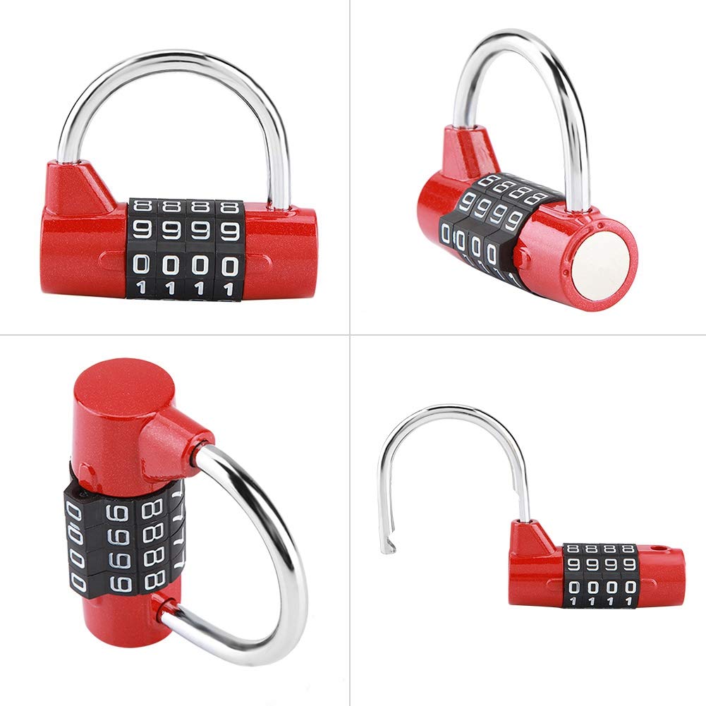 Candado de combinación con 4 números de marcado, gabinete de casa Caja de viaje Gimnasio Locker Código de seguridad Bloqueo(Red)