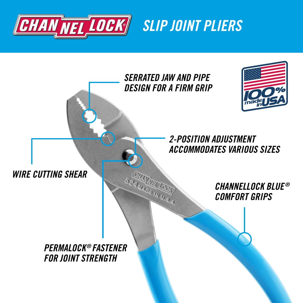 Channellock 524 - Alicates para juntas deslizantes Little Champ, 4.5 pulgadas, color azul