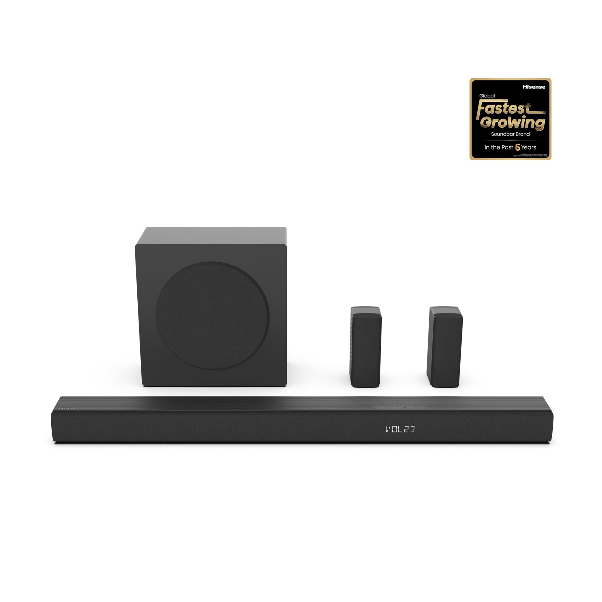 Hisense HS5100-5.1 Canal 540 W Barra de Sonido con subwoofer inalámbrico de 6.5 Pulgadas, 540 W de Potencia máxima de Audio, 5.3 Bluetooth inalámbrico, Alimentado por DTS Virtual: X, HDMI