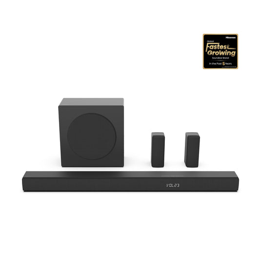 Hisense HS5100-5.1 Canal 540 W Barra de Sonido con subwoofer inalámbrico de 6.5 Pulgadas, 540 W de Potencia máxima de Audio, 5.3 Bluetooth inalámbrico, Alimentado por DTS Virtual: X, HDMI