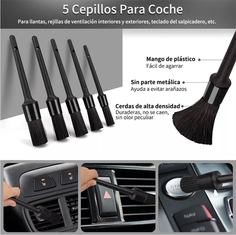 CaoMuKin Juego de Cepillos para Limpieza de Coches, Kit de Limpieza para Auto de 23 Piezas, Kit de Lavado para Interior, Exterior y Ruedas, Gris