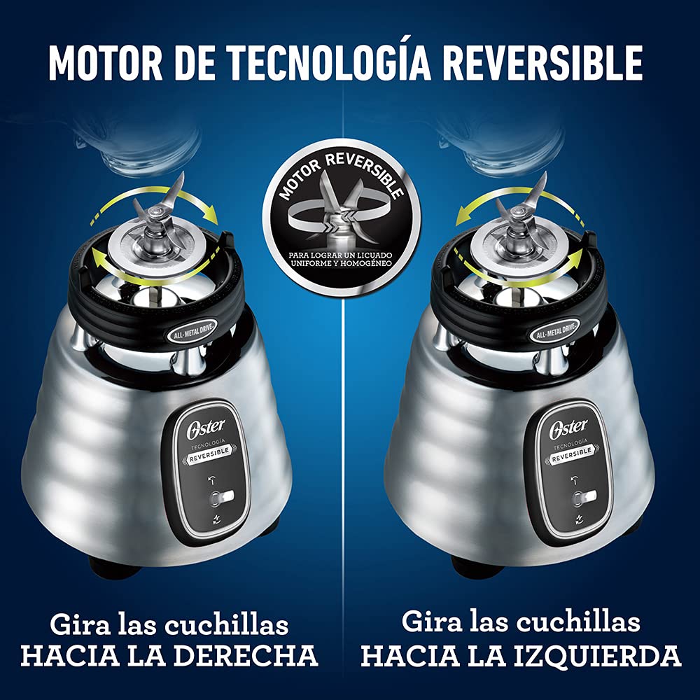 Licuadora Oster Cromada Reversible con Vaso de Vidrio