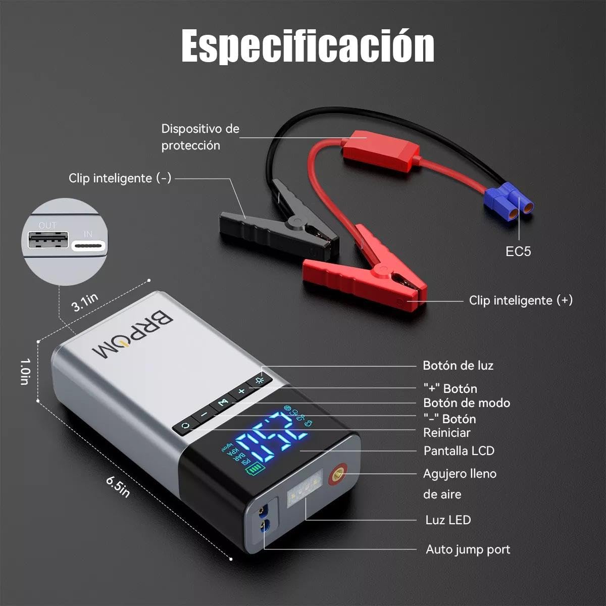 HSZSXJK 4000A 29800mAh Arrancador de Batería de Coche con compresor de Aire 150PSI, 12V Arrancador Portátil de Batería, Pantalla LCD con Luces LED, Estuche de Almacenaje