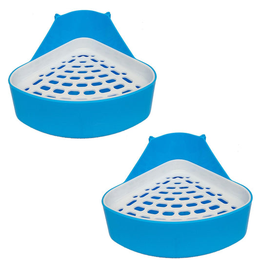 DAREGUME 2 Pcs Caja de Arena para Conejos,Orinal de Esquina Inodoro para Mascotas para Conejos Cobayas,Animales Pequeños Caja de Arena para Conejos Accesorios de Jaula(Azul)