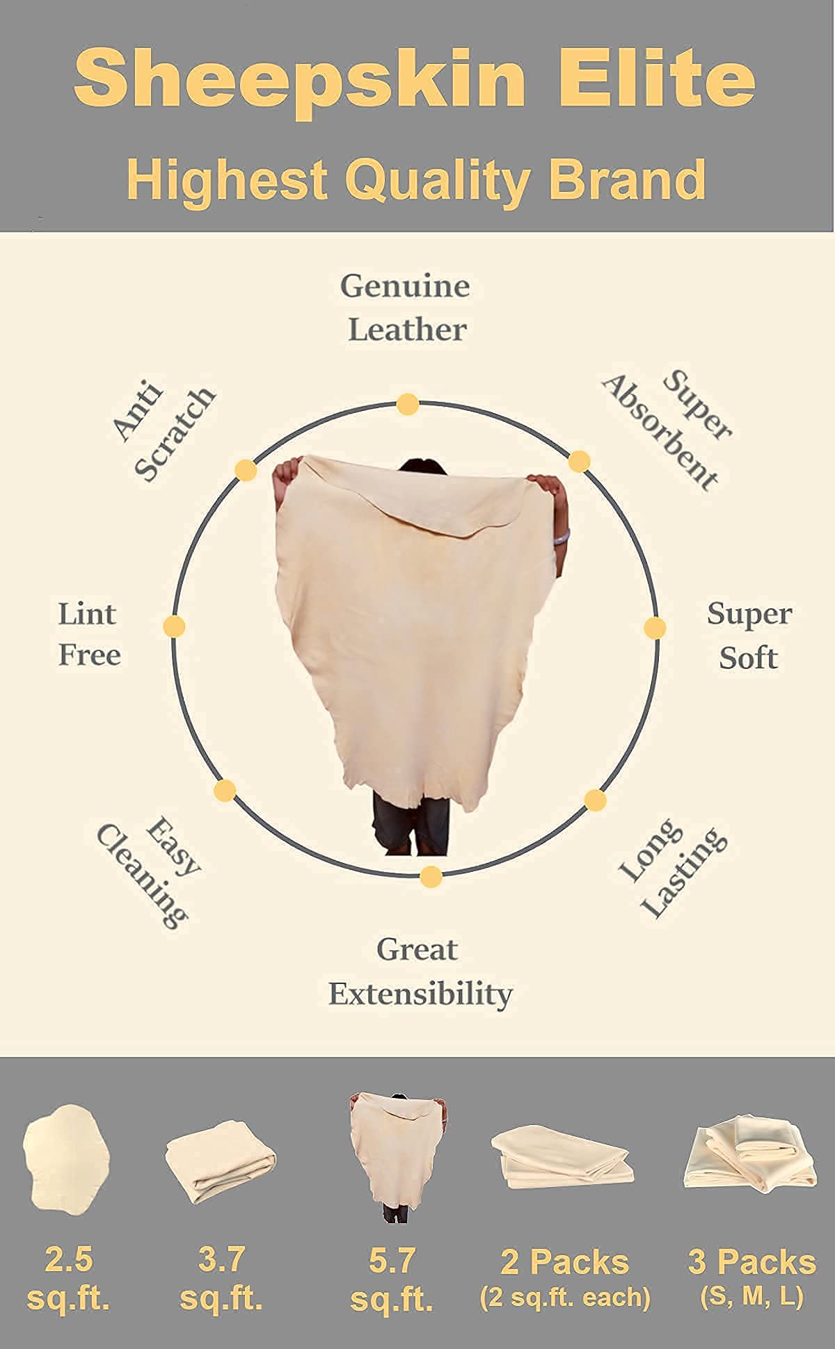 Toalla de Secado de Coche ShePSKIN Elite Gamuza XL Mega Absorbente y Secado Rápido para Lavado de Coches