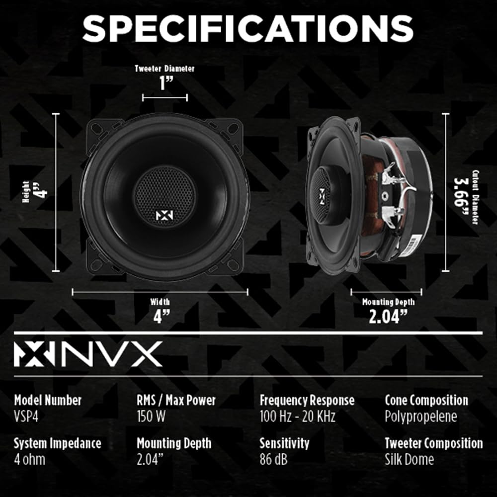Bocinas Coaxiales para Coche NVX 4 Inch Negro con Tweeters de Domo de Seda