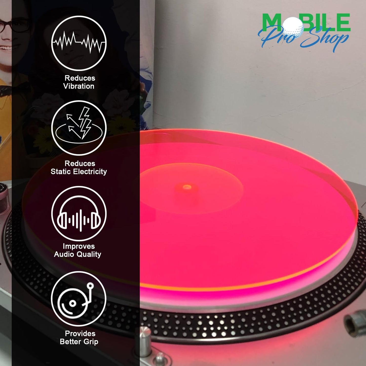 Alfombrilla de tocadiscos de acrílico, Slipmat de vinilo para tocadiscos de 30,5 cm (12 pulgadas), reduce el ruido y mejora la calidad del sonido, ofrece una alfombrilla antiestática más estrecha para