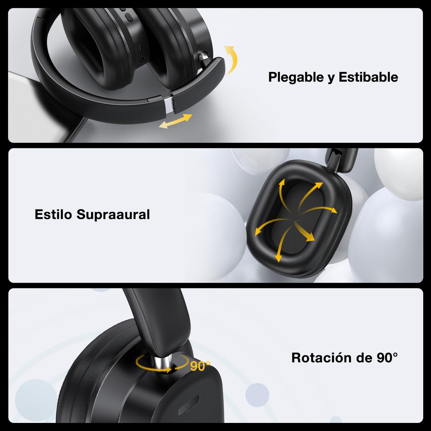 Audífonos Inalámbricos 1 Hora Negro con 100Hrs de Reproducción y 3 EQ Modos Musical Plegables Bluetooth 5.3