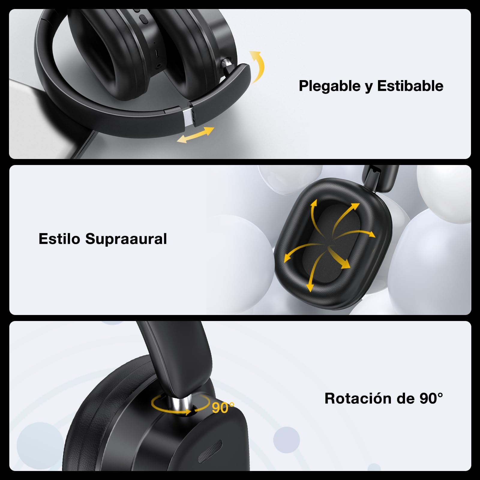 Audífonos Inalámbricos 1 Hora Negro con 100Hrs de Reproducción y 3 EQ Modos Musical Plegables Bluetooth 5.3