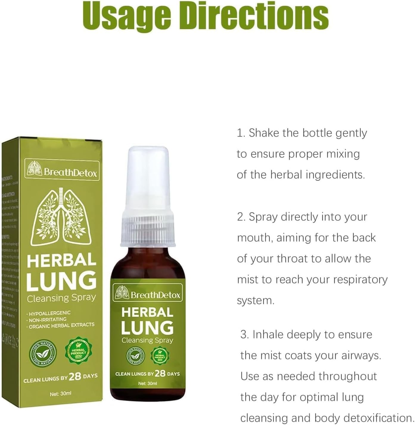 Poderoso Spray Herbal para limpieza pulmonar de 30ml - Apoyo Pulmonar Potente - (3 unidades)