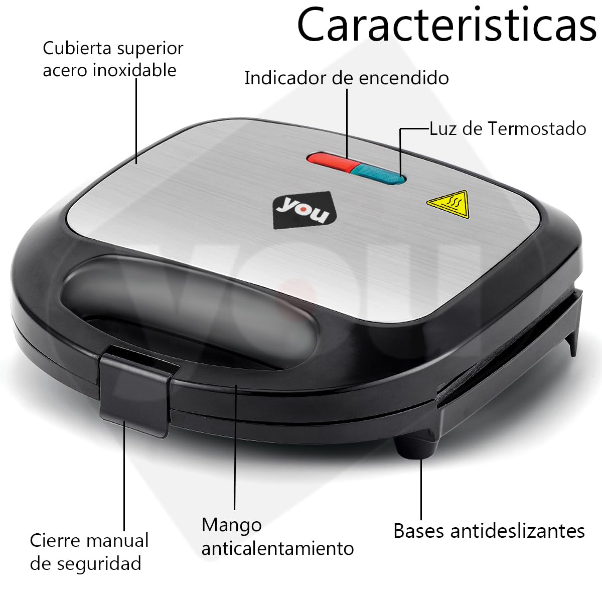 Sandwichera Eléctrica You Placa Antiadherente 850W 110V para 2 Piezas