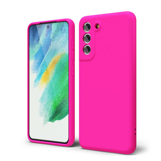 oakxco - Funda de silicona líquida para Samsung Galaxy S21 FE 5G, color sólido fluorescente, delgada, de goma suave, de TPU suave, lisa, mate de gel para mujeres y niñas, color rosa fucsia