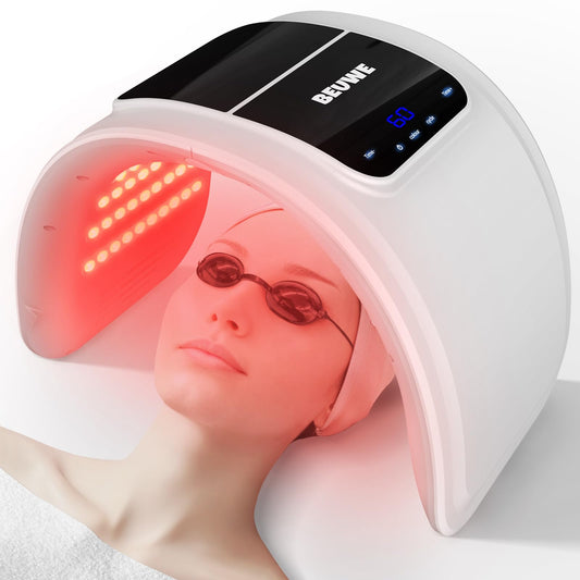 Beuwe Mascarilla de Terapia de Luz Roja, Terapia de Luz Led para Rostro, 7 Colores, Máscara Facial, Herramienta de Terapia de Luz Led, Equipo de Cuidado de La Piel En El Hogar, Máscara de Belleza de M