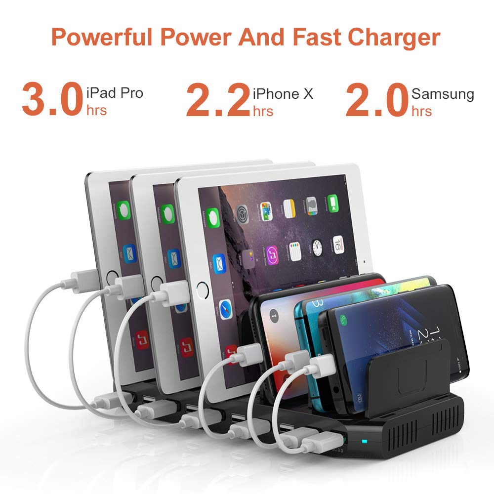 Alxum 60W Estacion Carga Rapida USB 10 Puertos para múltiples Dispositivos, Estación Carga USB para teléfono móvil, Tableta, Negro