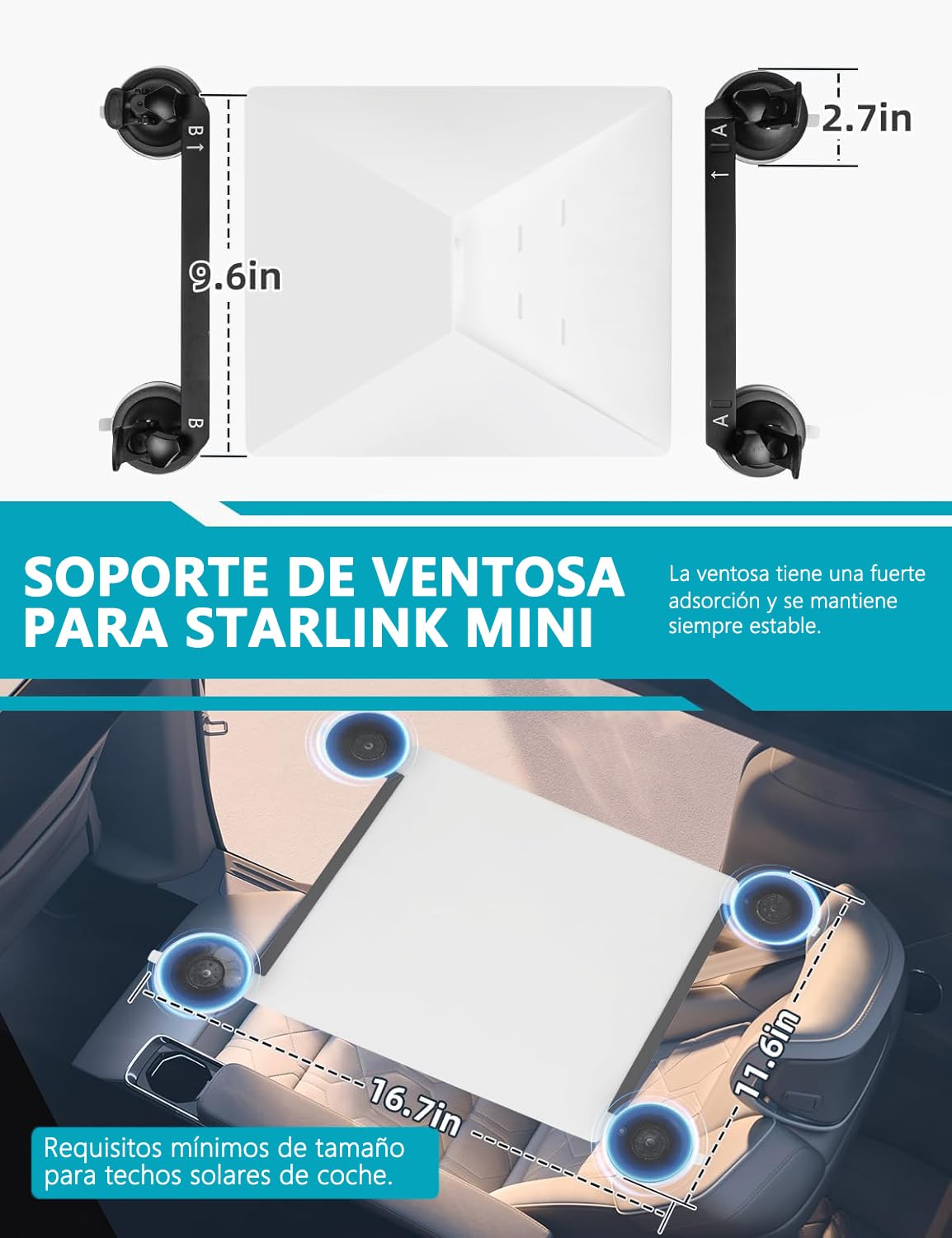 Kit de Mount para Starlink Mini para Coche, Kit de Montaje con Ventosa para Starlink Mini para Ventana y Techo Corredizo de Coche, Base para Starlink Mini, Mini Soporte para Starlink Mini, Accesorios